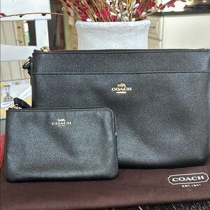 Coach Black Leather Crossbody & wristlet set